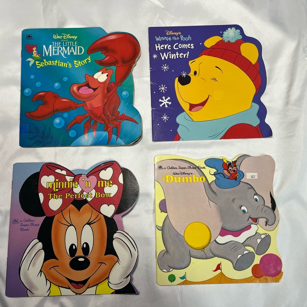 Vintage Disney‎ Golden Super Shape Books Lot Of 4 Dumbo Minnie Pooh Ariel